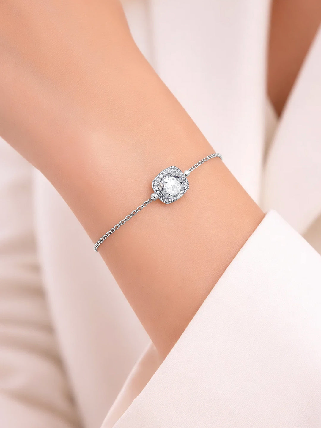 925 Fine Silver Crystal Charm Adjustable Bracelet