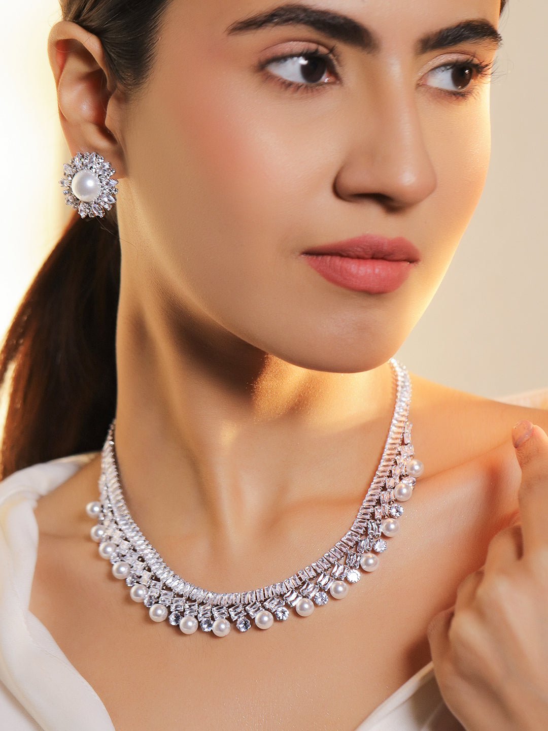 Crystal & Pearl Embellished Necklace Set