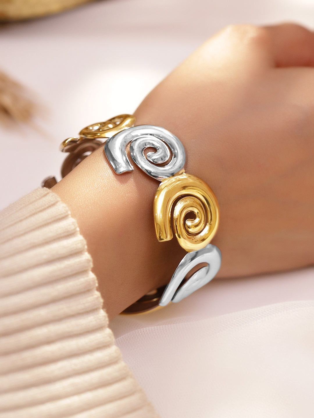 Gold & Silver Abstract Spiral Bracelet