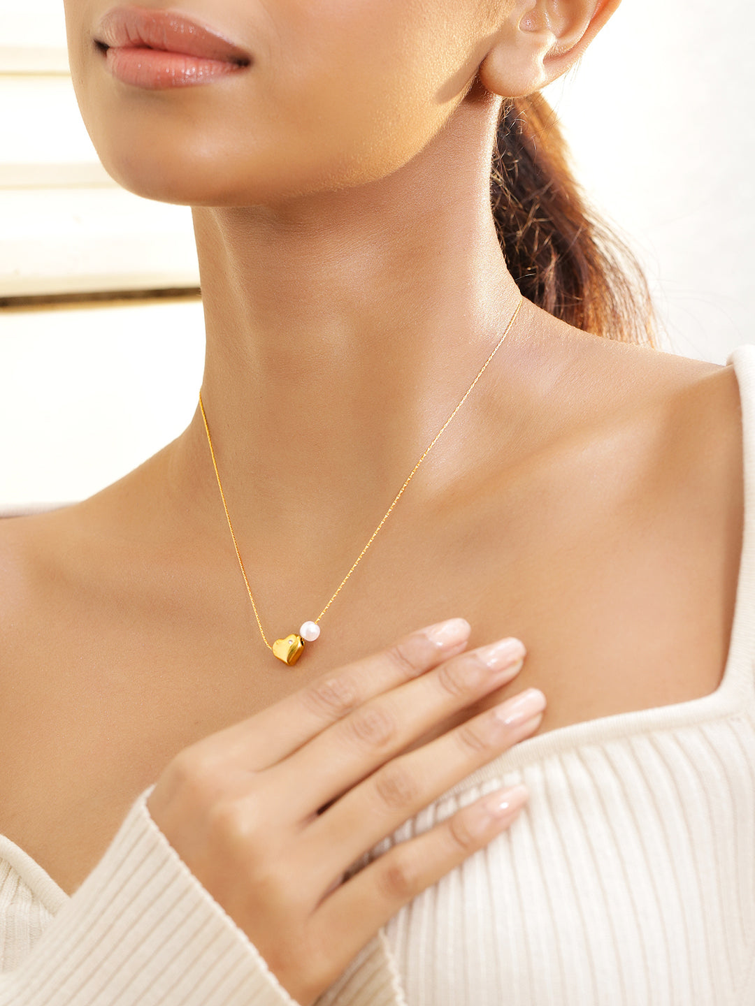 Tender Heart & Pearl Charm Necklace Chain