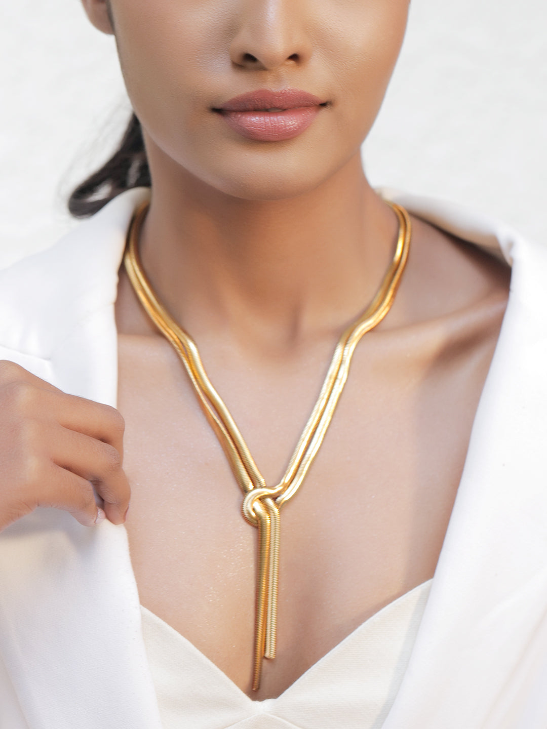 Gold Toned Snake Knot Chain Necklace