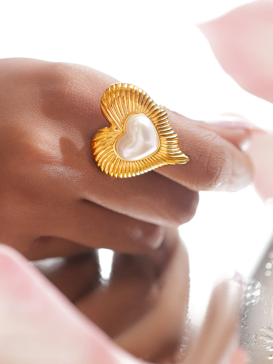 Heart Motif Gold Toned Statement Ring