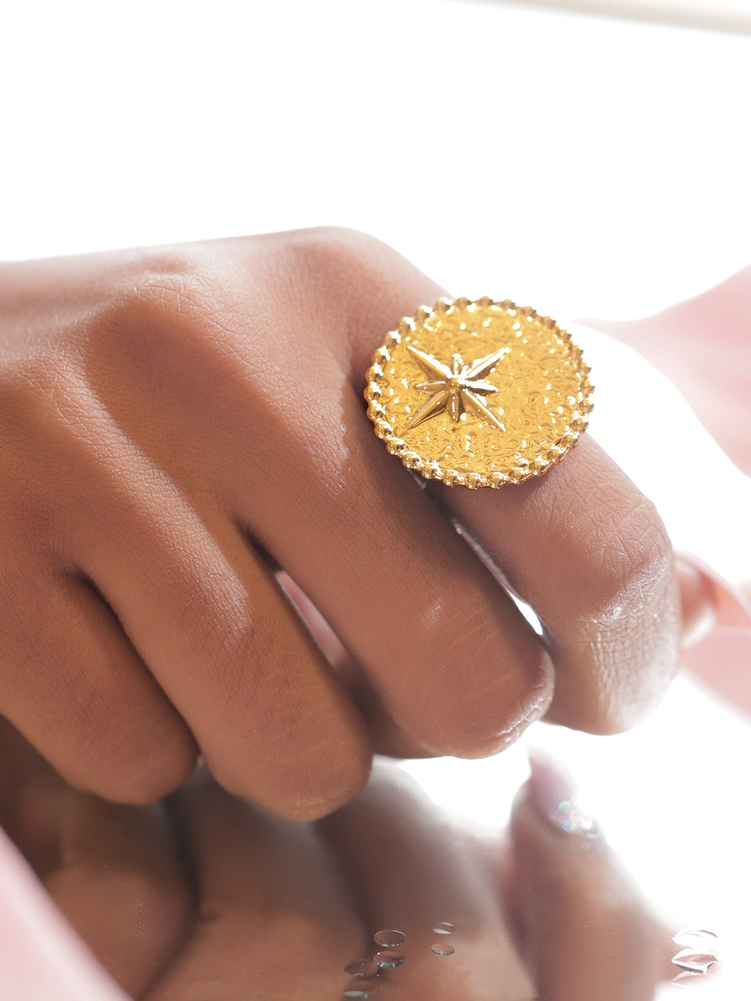Starburst Motif Gold Statement Ring