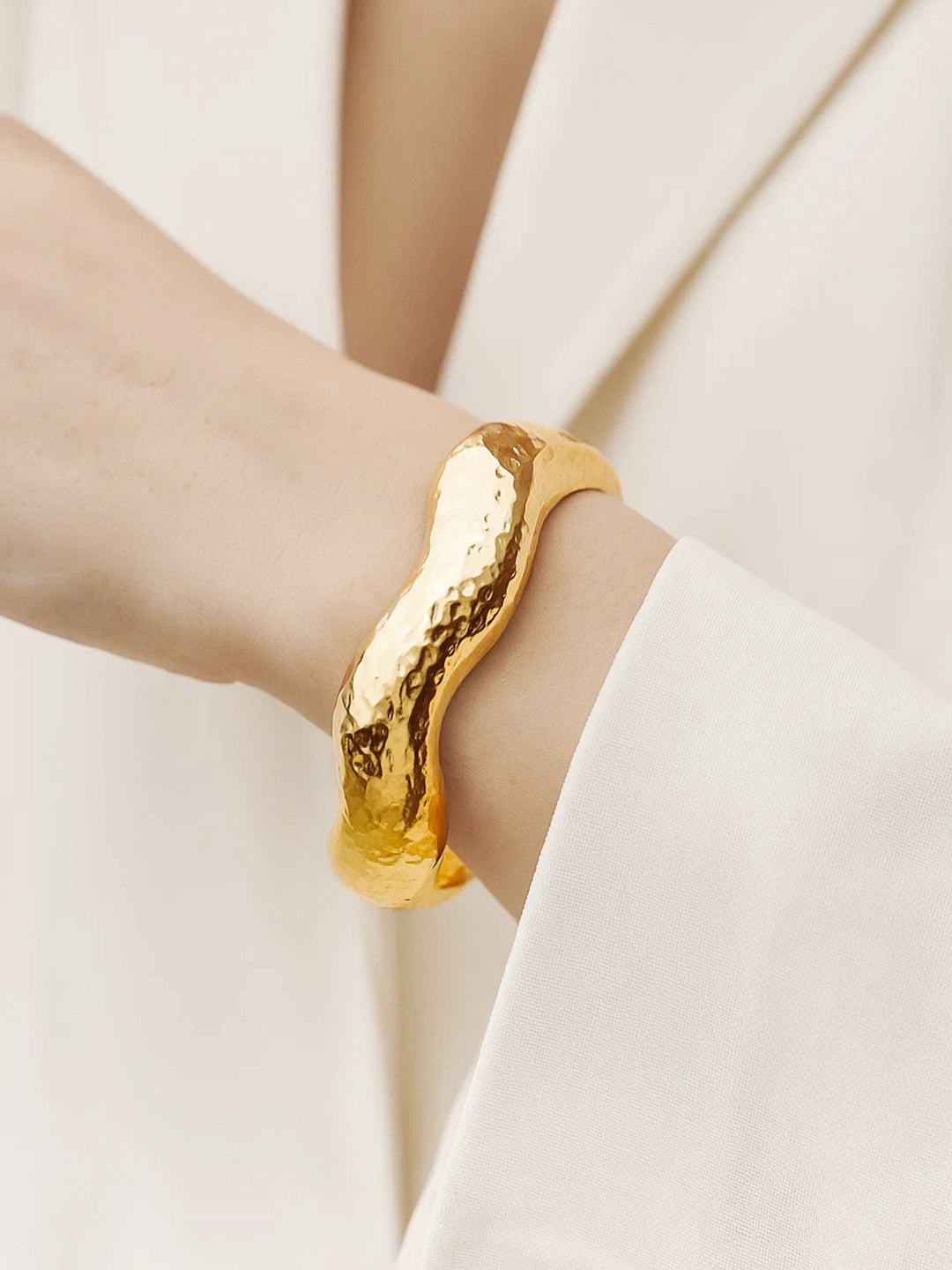 Wavy Textured Bold Statement Gold Bracelet