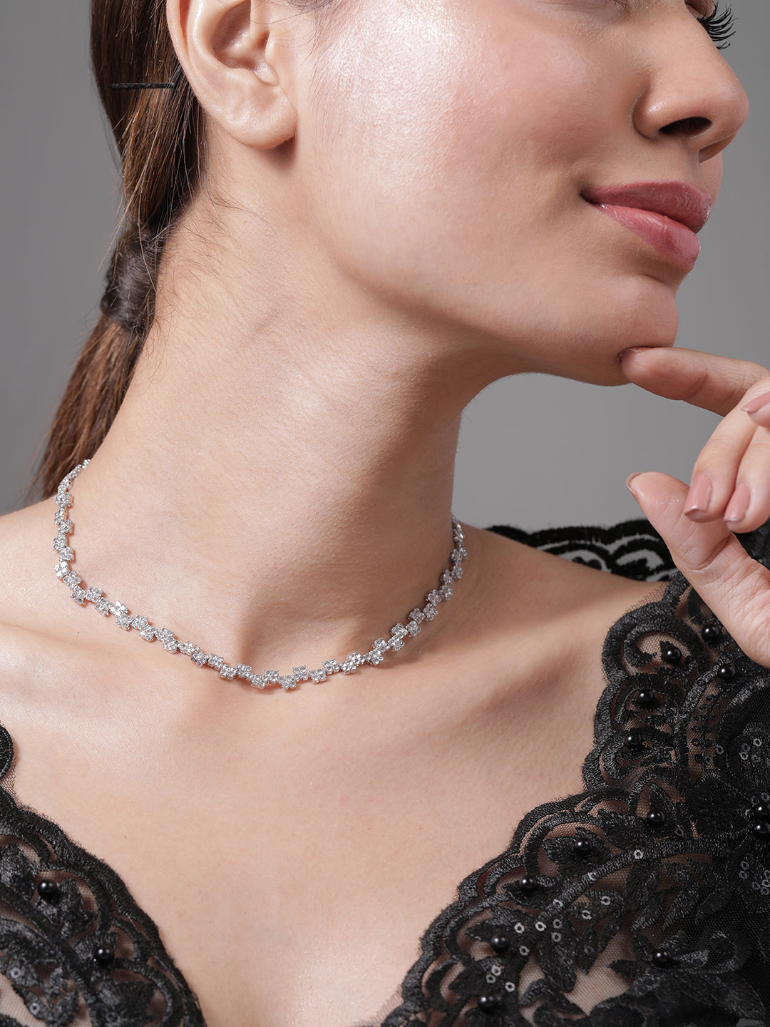 Expressive American Diamond Zirconia Studded Necklace