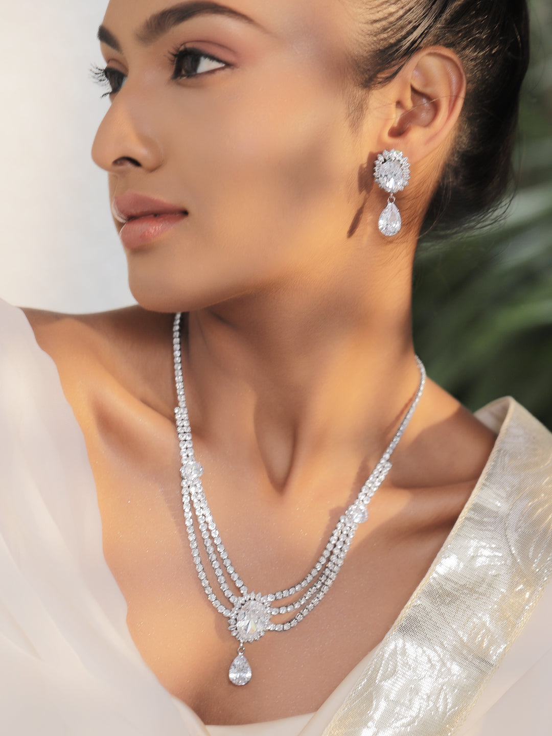 Multi Layer Crystal Studded Necklace Set