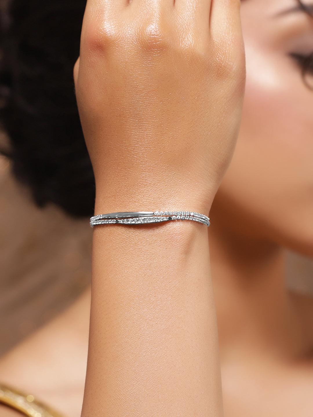 Green & White Studded Dual Chain Bracelet