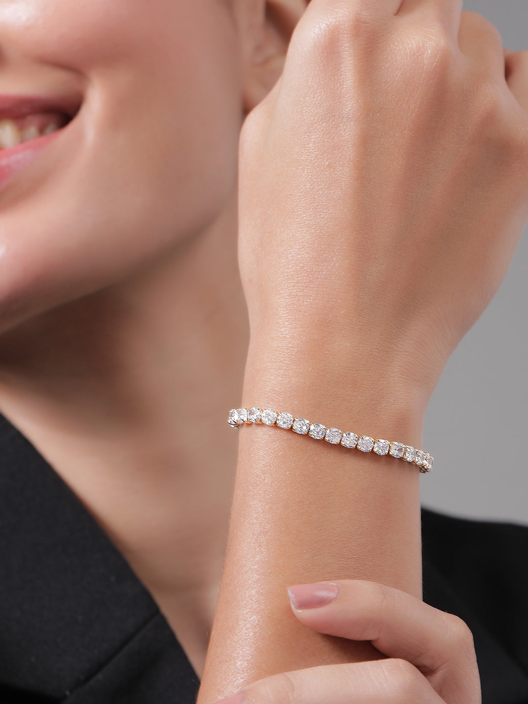 18K Gold Plated Cubic Zirconia Studded Statement Tennis Bracelet