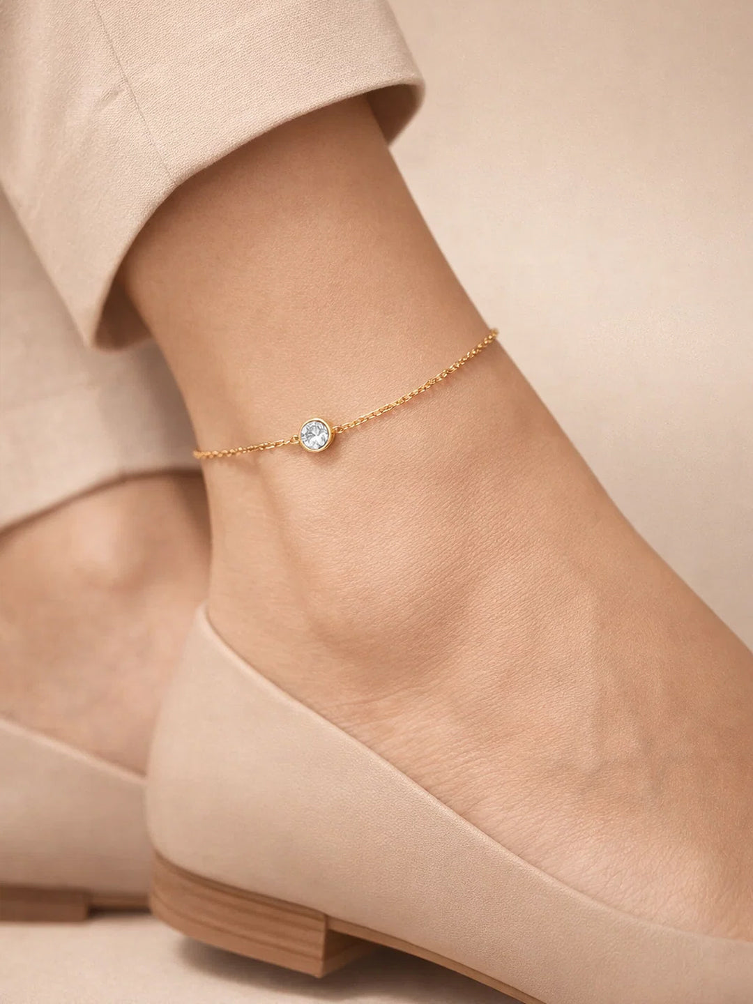 Demifine 18K Gold Plated Stainless steel Minimal Crystal Chain Anklet