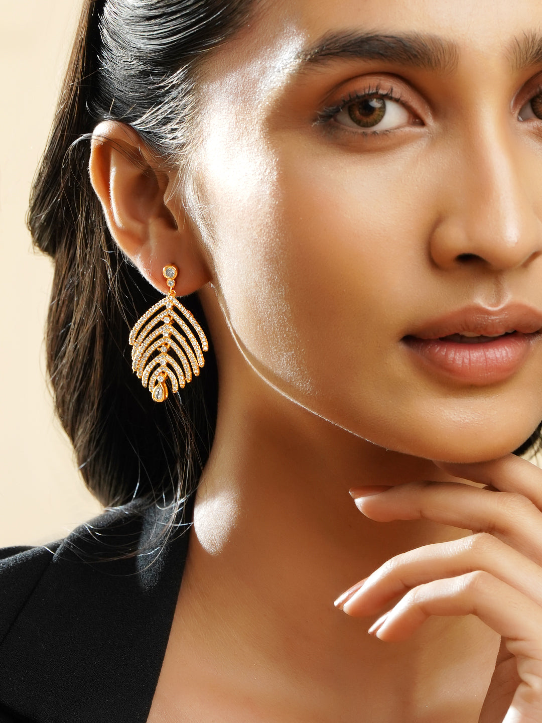 Golden Leaffall Sparkle Drop Earrings
