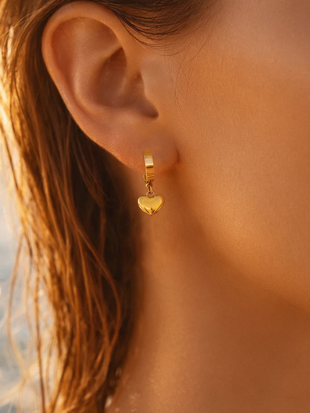 Demifine 18K Gold Plated Stainless steel Minimal Heart Drop Hoop Earrings