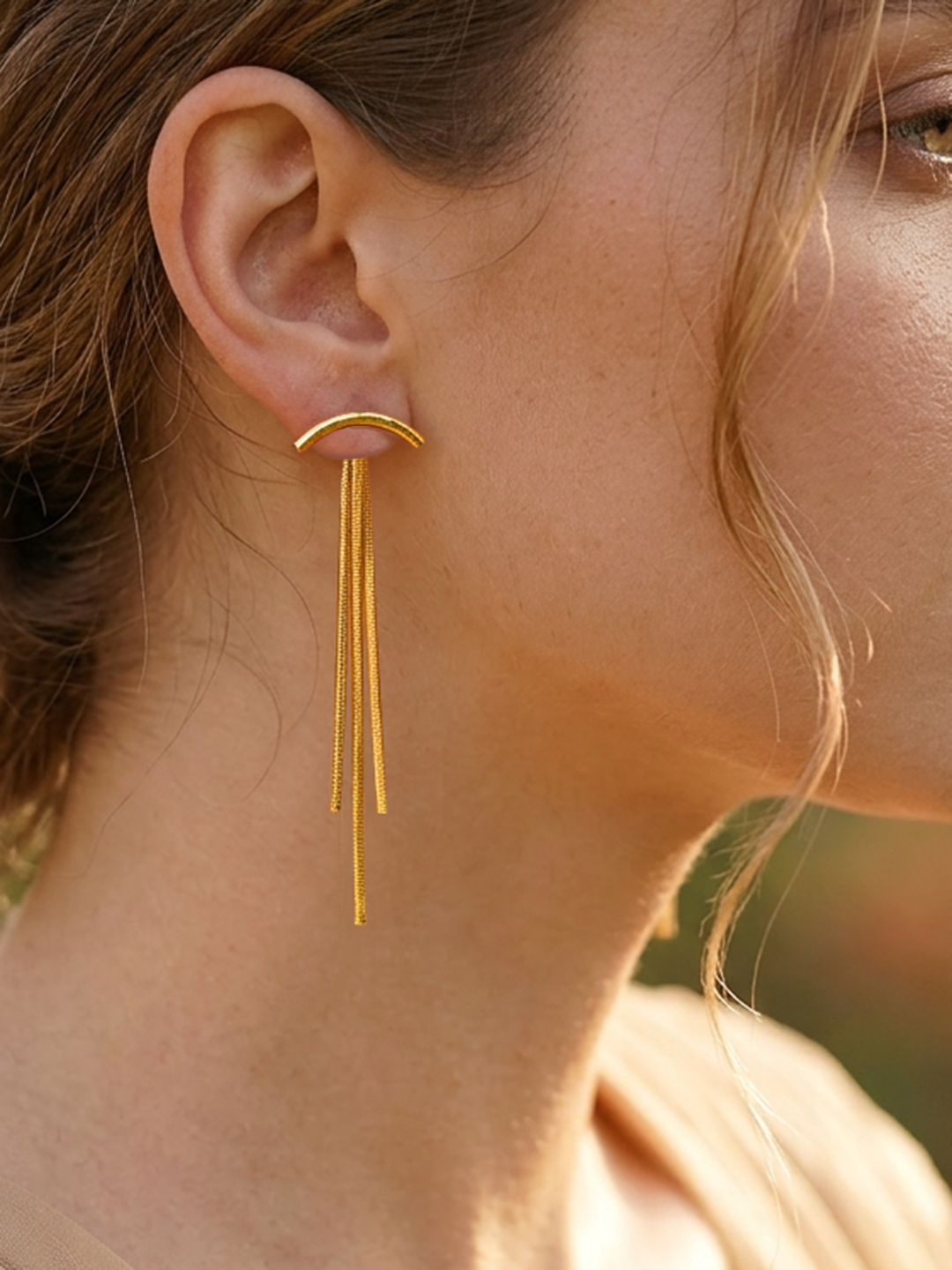 Demifine 18K Gold Plated Stainless steel Multi Strand Chain Dangler Earrings