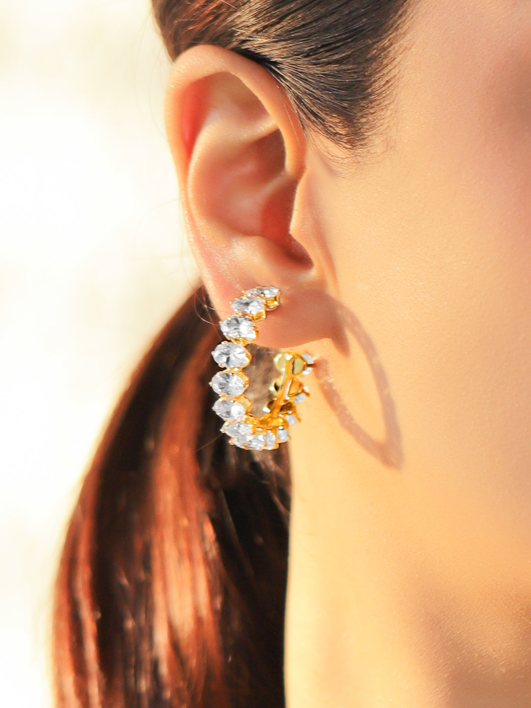 Oval Studded American Diamond Zirconia Half Hoops