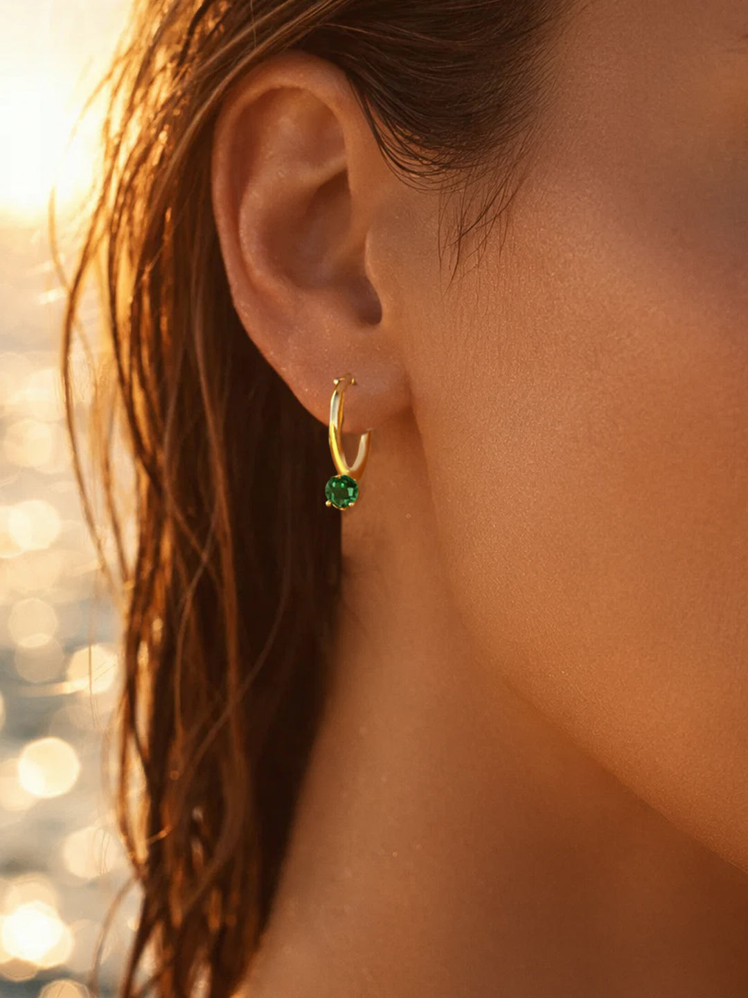 Demifine 18K Gold Plated Stainless steel Minimal Emerald Drops Hoop Earrings