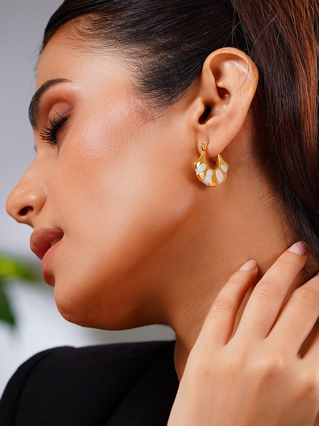 Demifine 18K Gold Plated Stainless steel Enamel Statement Hoop Earrings