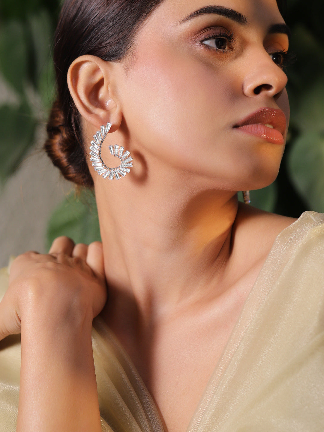 Trendy Geo Curves Crystal Stud Earrings
