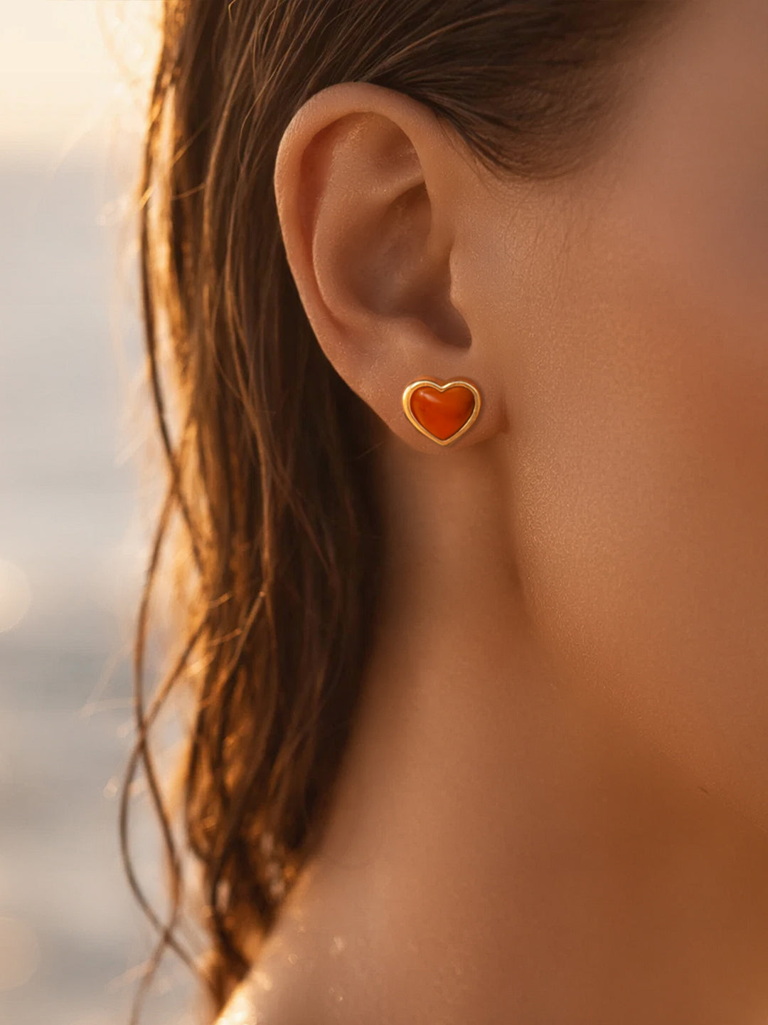 Demifine 18K Gold Plated Stainless steel Ruby Heart Stud Earrings