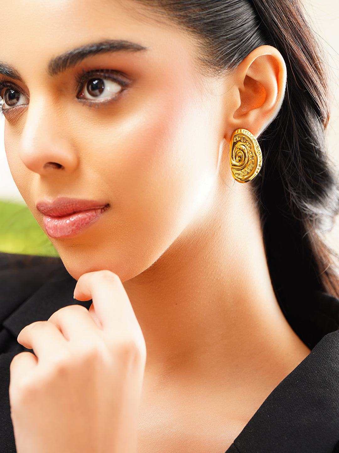 Demifine 18K Gold Plated Stainless Steel Spiral Medallion Stud Earrings