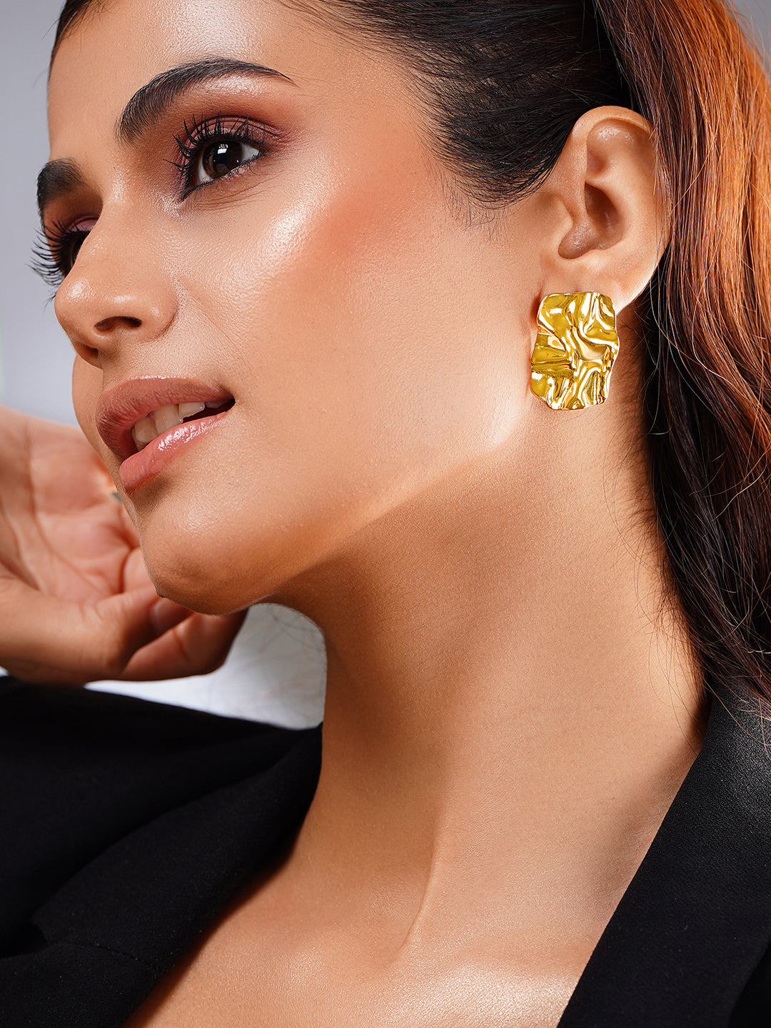 Demifine 18K Gold Plated Stainless steel Golden Crush Statement Studs Earrings