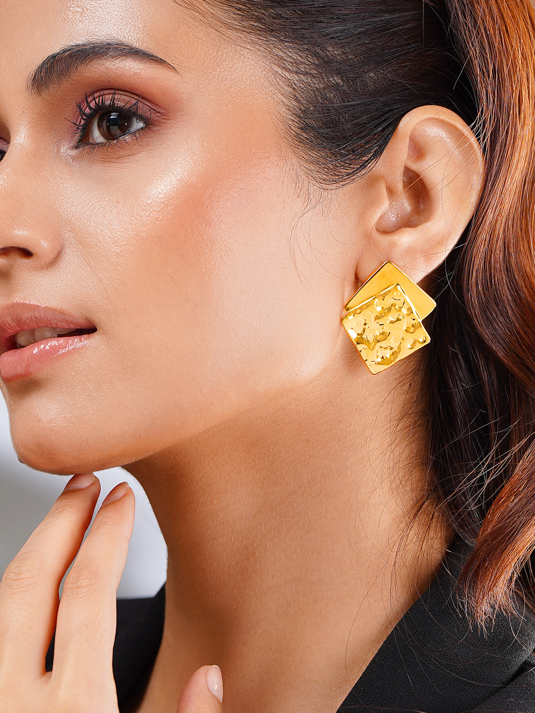 Demifine 18K Gold Plated Stainless steel Dual Square Statement Studs