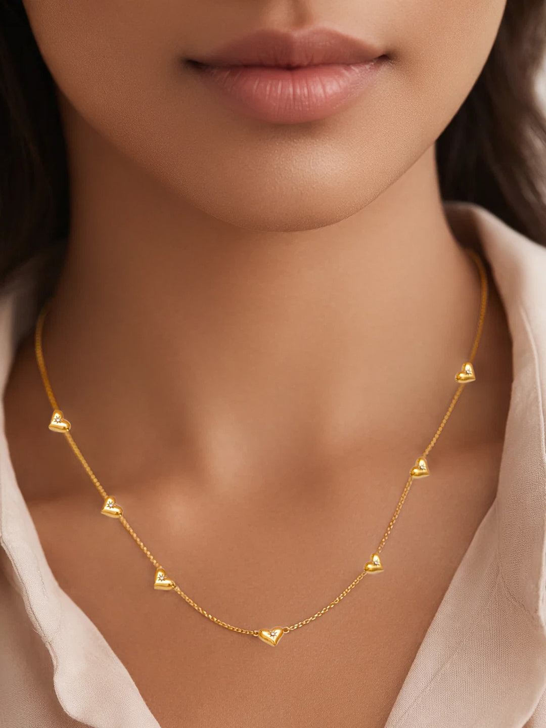 Demifine 18K Gold Plated Stainless steel Mini Heart Charm Crystal Necklace