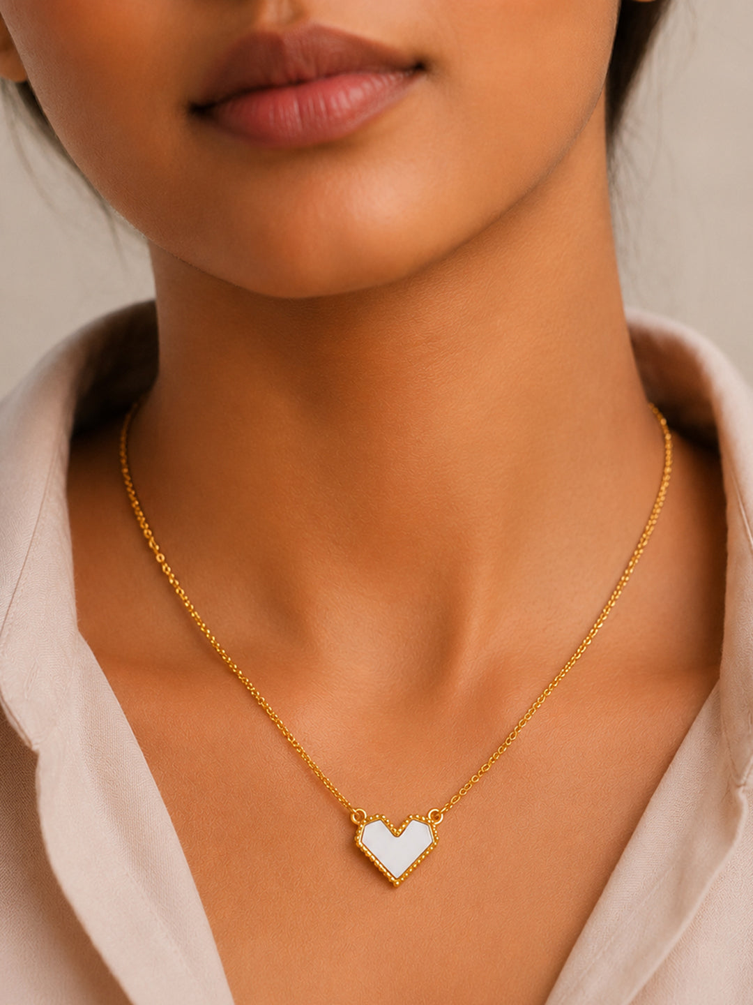 Demifine 18K Gold Plated Stainless steel Enamel Heart Pendant Chain Necklace