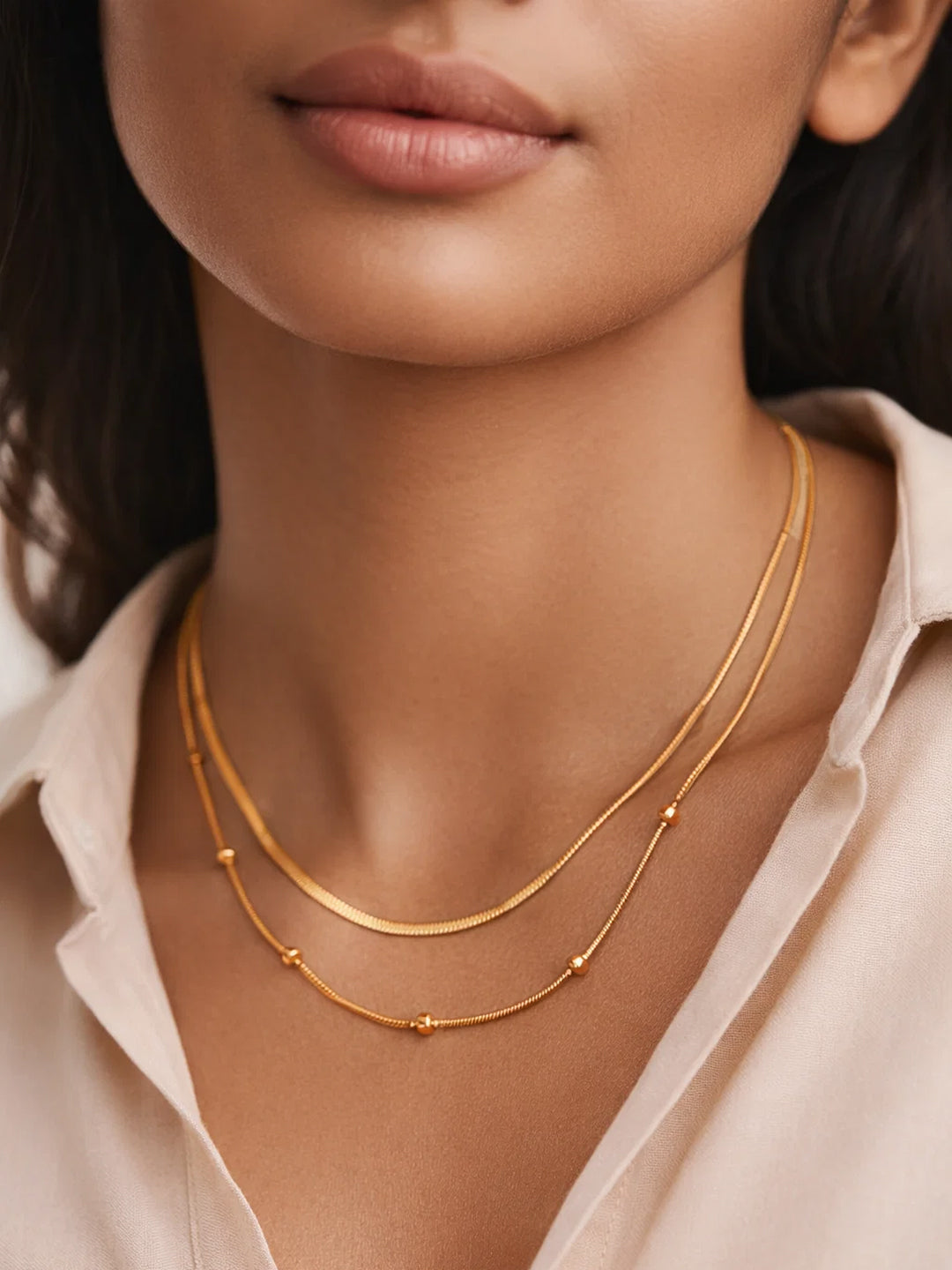 Demifine 18K Gold Plated Stainless steel Layered Snake Chain Necklace