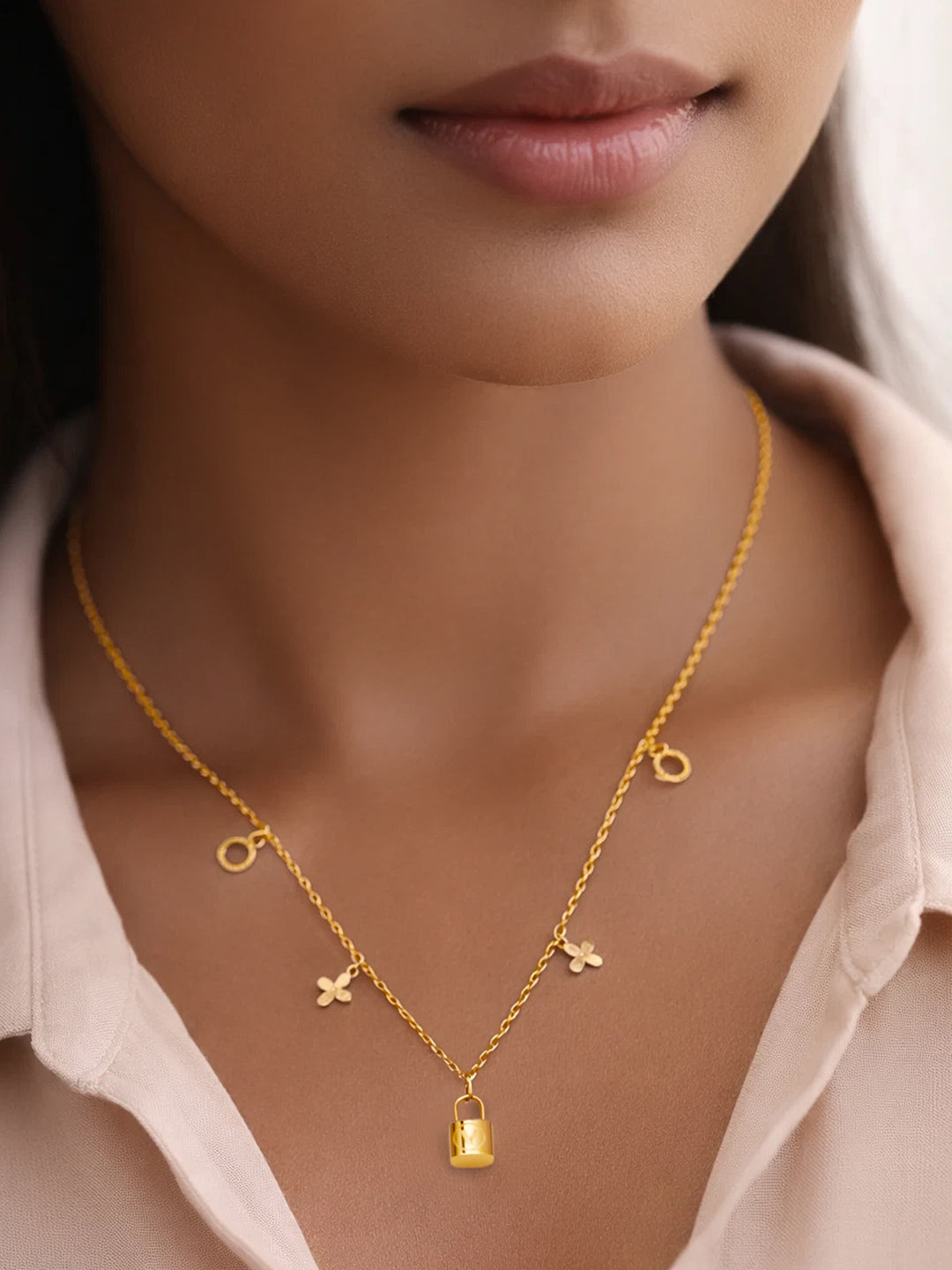 Demifine 18K Gold Plated Stainless steel Multi Charm Pendant Chain Necklace