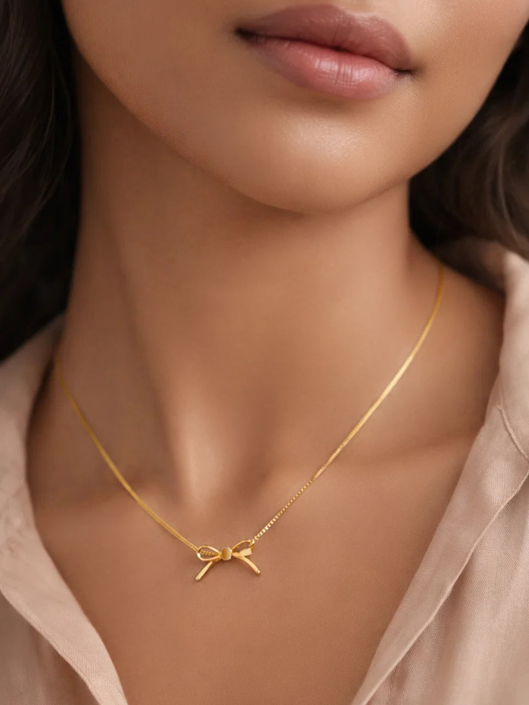 Demifine 18K Gold Plated Stainless steel Bow Knot Snake Chain Necklace