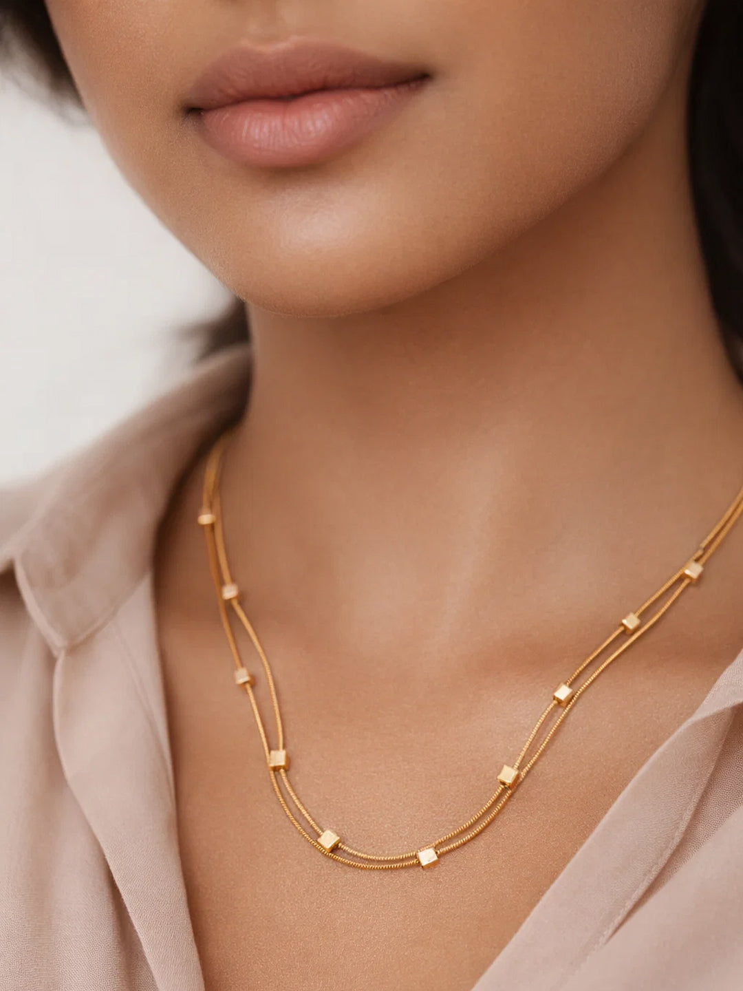 Demifine 18K Gold Plated Stainless steel Layered Snake Chain Disc Necklace