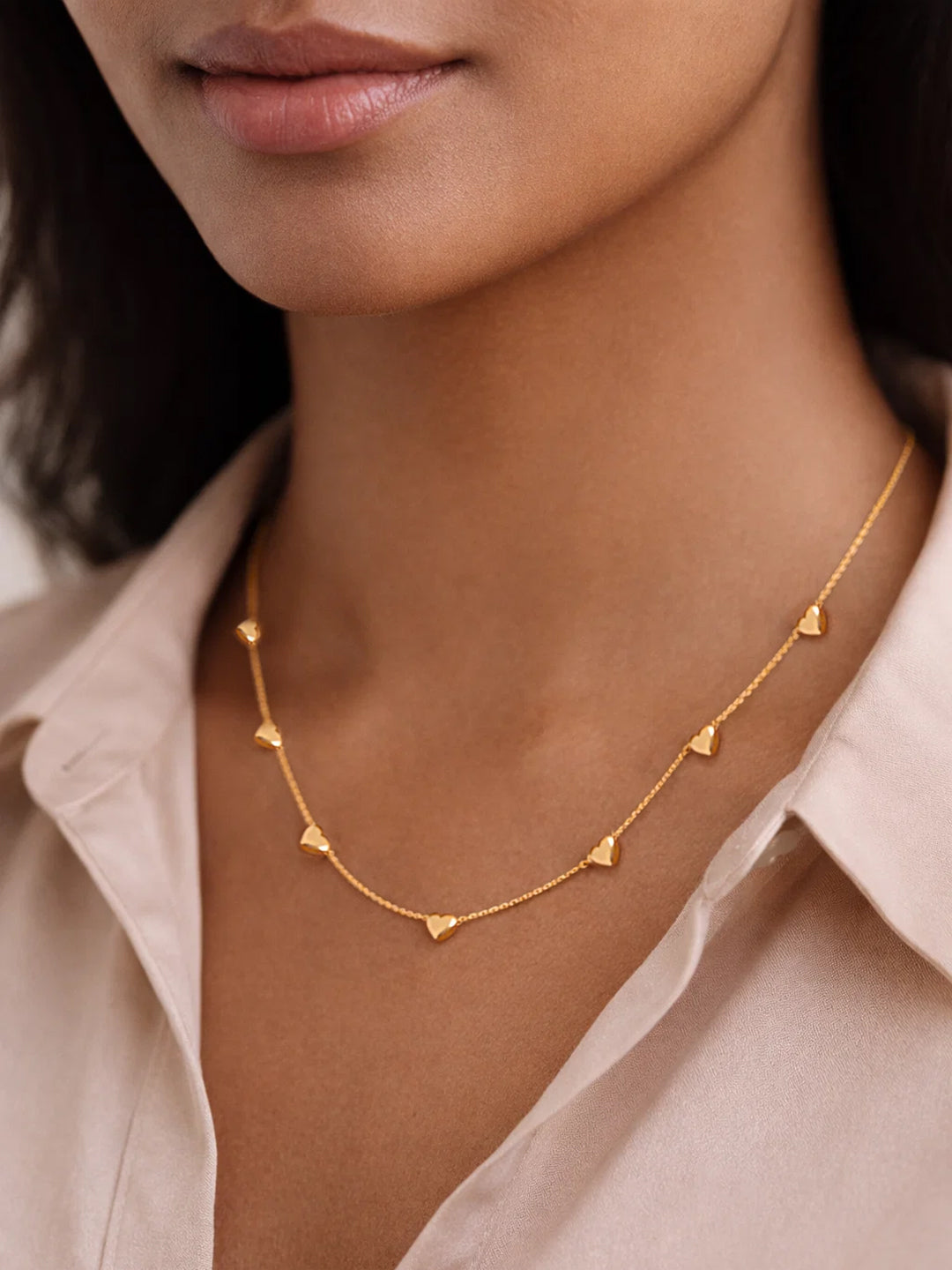 Demifine 18K Gold Plated Stainless steel Mini Heart Charm Chain Necklace
