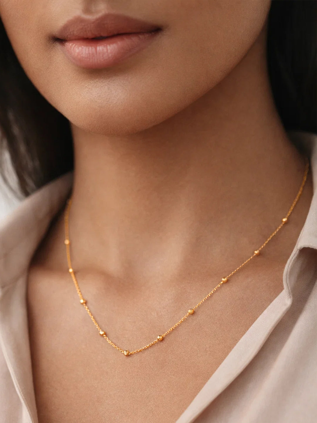 Demifine 18K Gold Plated Stainless steel Ball Beaded Chain Necklace