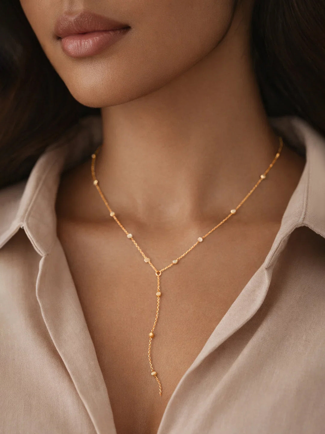 Demifine 18K Gold Plated Stainless steel Ball Bead Chain Lariat Drop Necklace