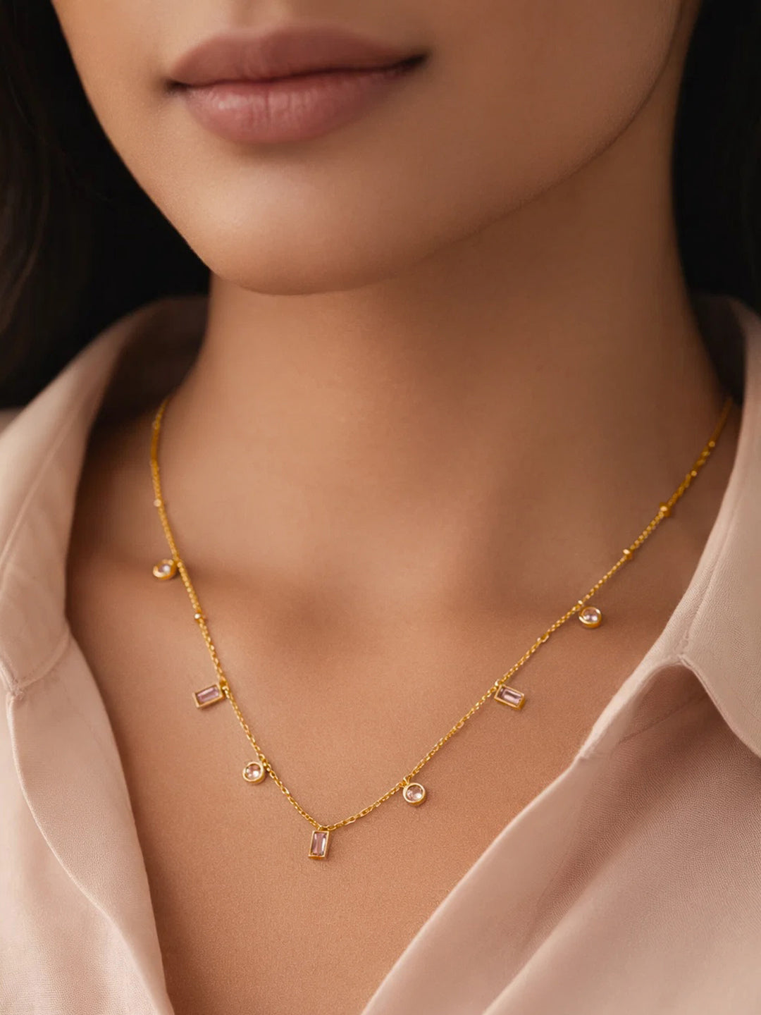 Demifine 18K Gold Plated Stainless steel Crystal Charm Chain Necklace