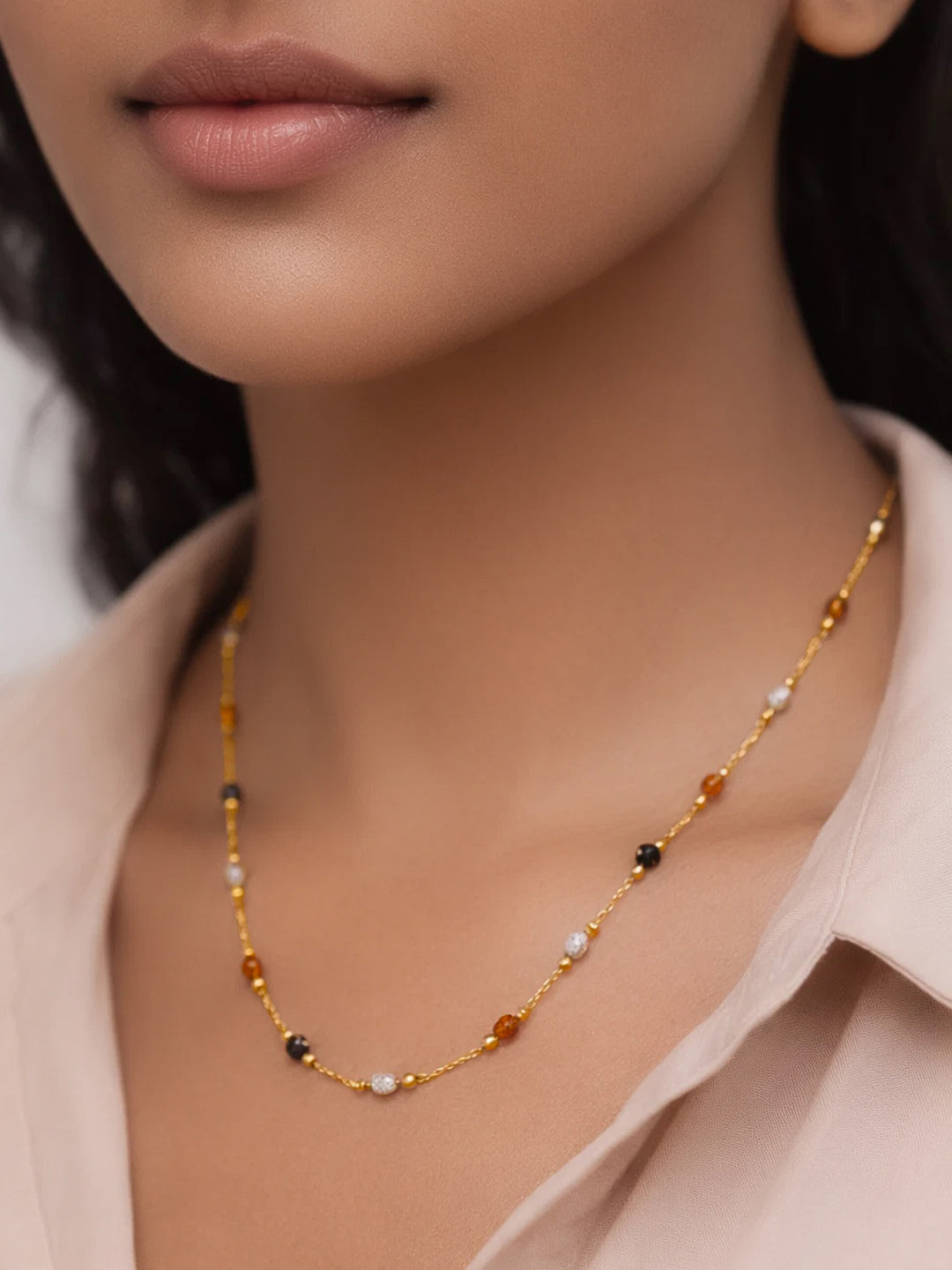 Demifine 18K Gold Plated Stainless steel Multicolor Beaded Chain Necklace