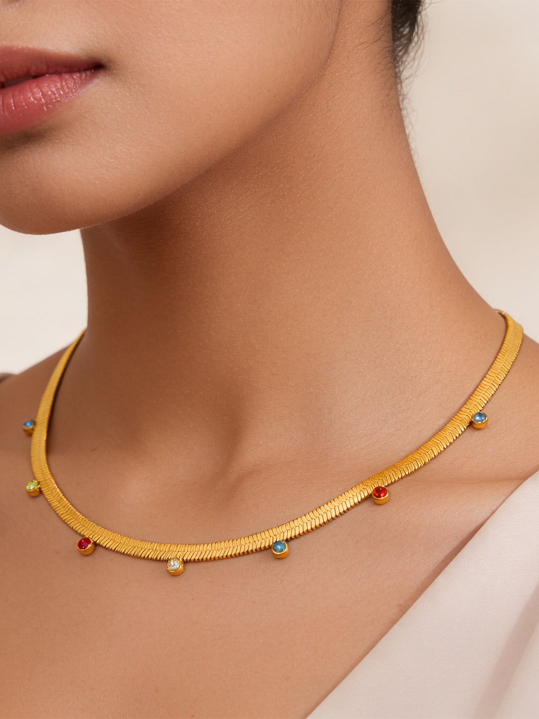 Demifine 18K Gold Plated Stainless steel Multi-Crystal Drop Chain Necklace