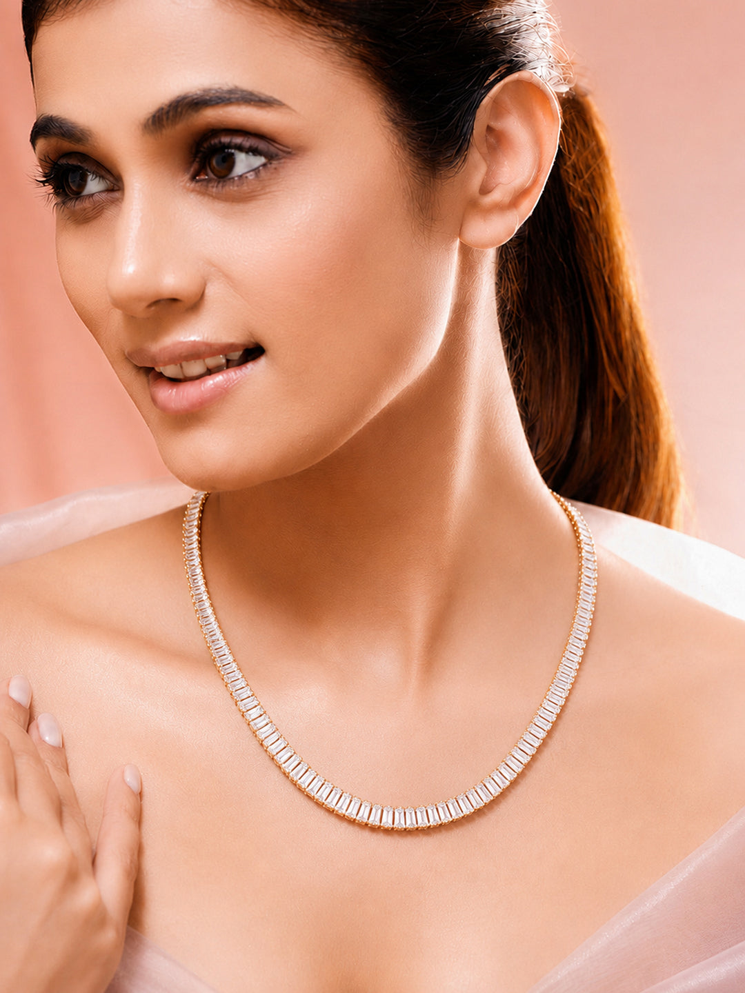 Demifine 18K Gold Plated Stainless steel Crystal Chunky Chain Necklace