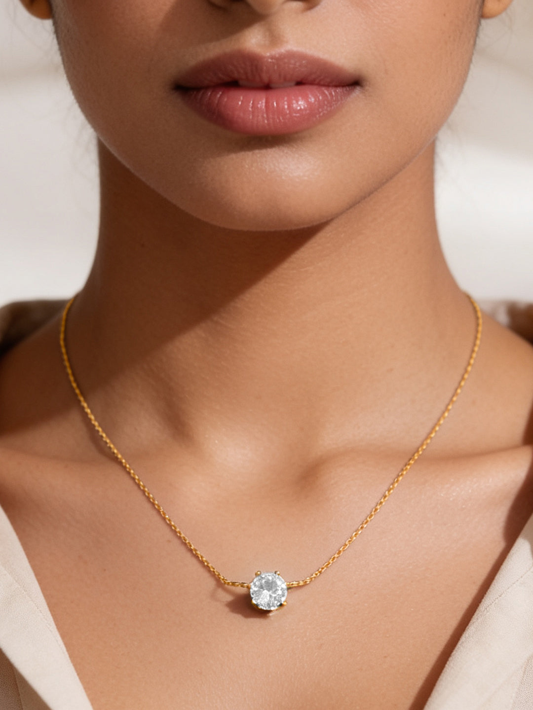 Demifine 18K Gold Plated Stainless steel Minimal Diamond Solitaire Necklace