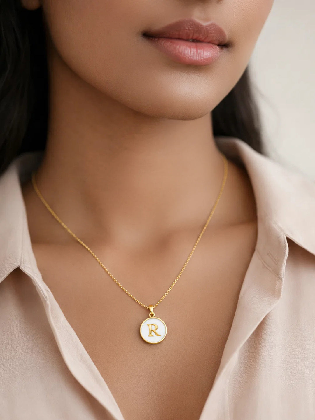 Demifine 18K Gold Plated Stainless steel Minimal R Pendant Necklace
