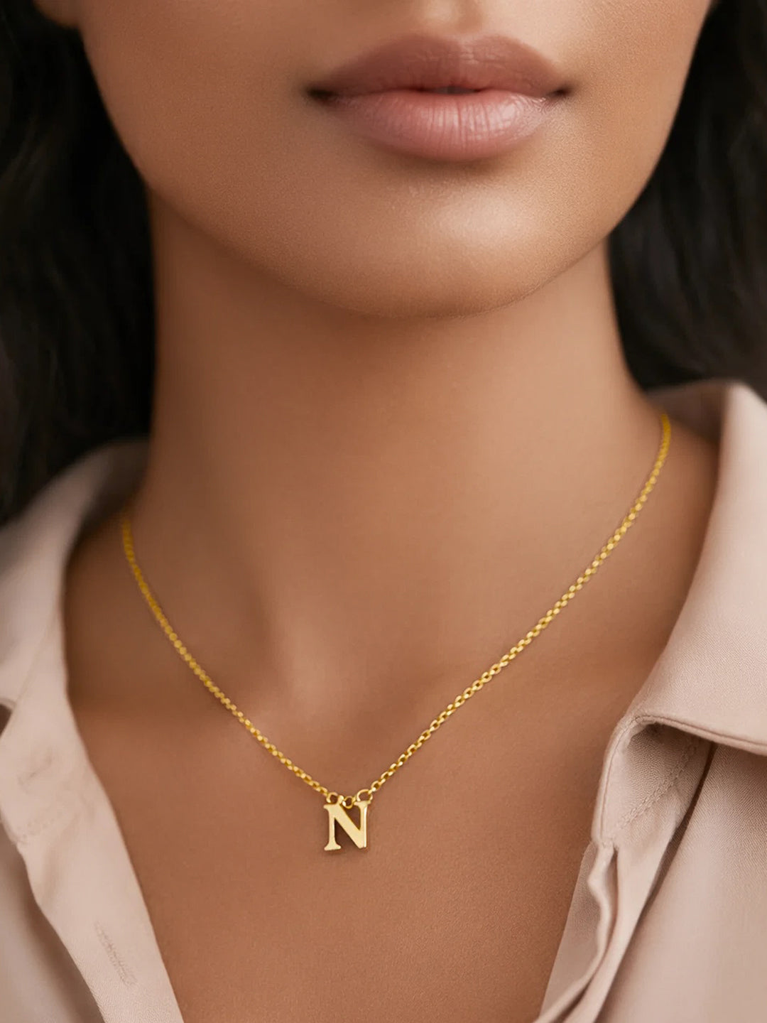 Demifine 18K Gold Plated Stainless steel Signature N Pendant Necklace