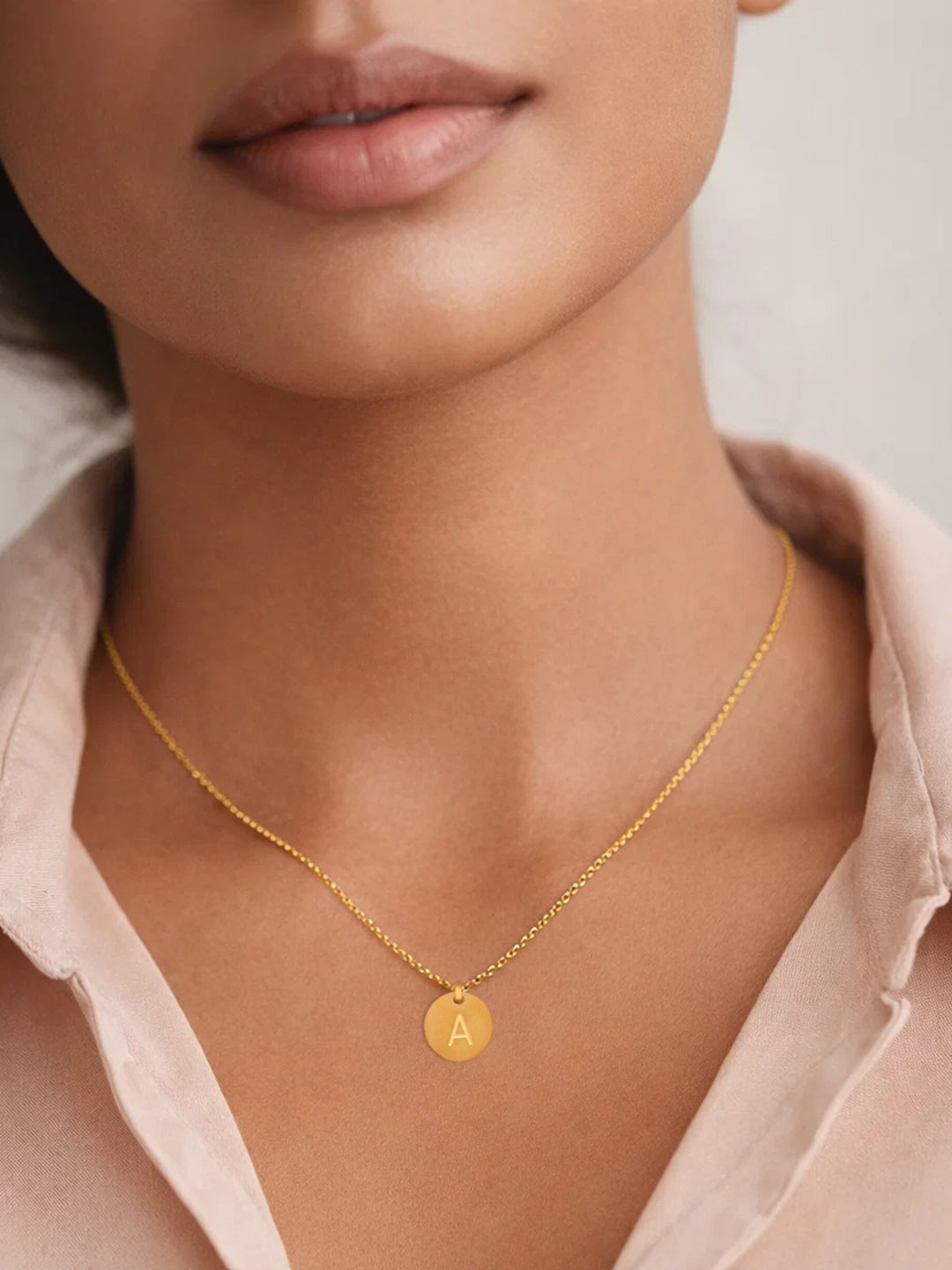 Demifine 18K Gold Plated Stainless steel Classic Disc A Pendant Necklace