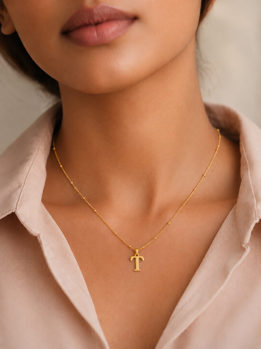 Demifine 18K Gold Plated Stainless steel Signature T Pendant Necklace