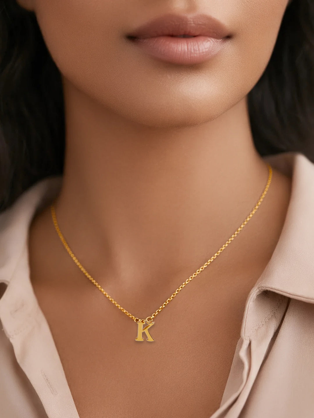 Demifine 18K Gold Plated Stainless steel Signature K Pendant Necklace
