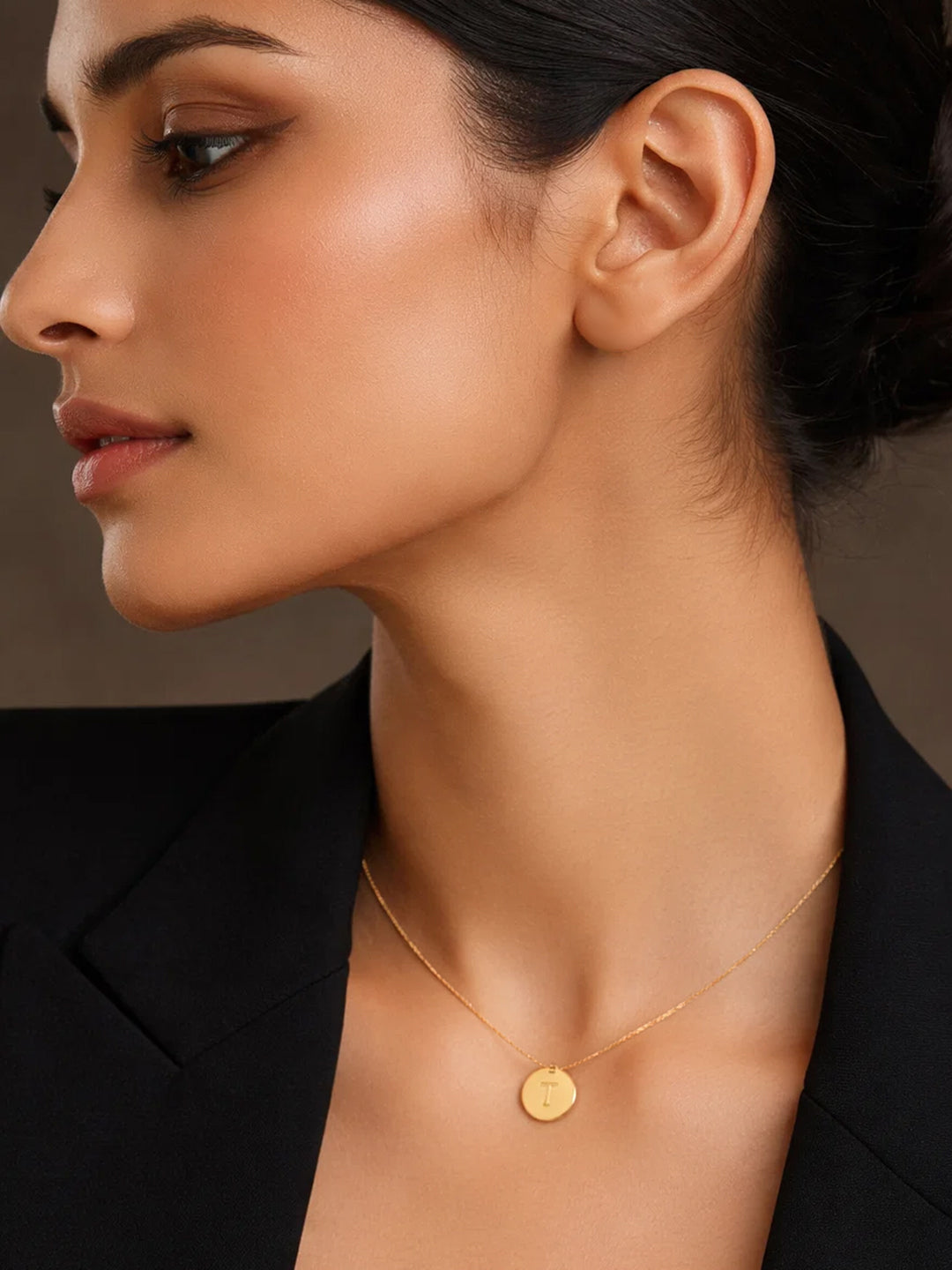 Demifine 18K Gold Plated Stainless steel Classic Disc T Pendant Necklace