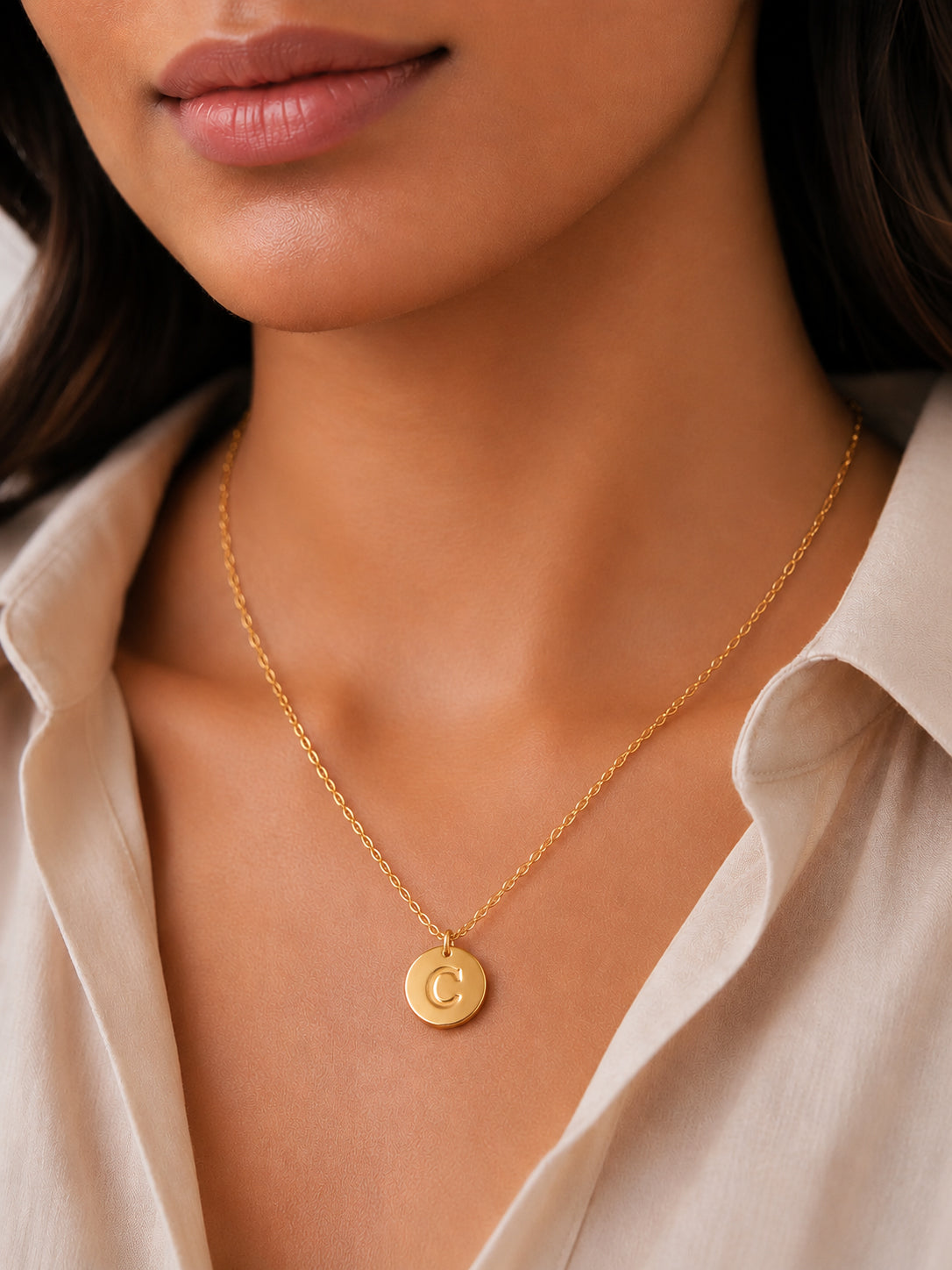 Demifine 18K Gold Plated Stainless steel Classic Disc C Pendant Necklace