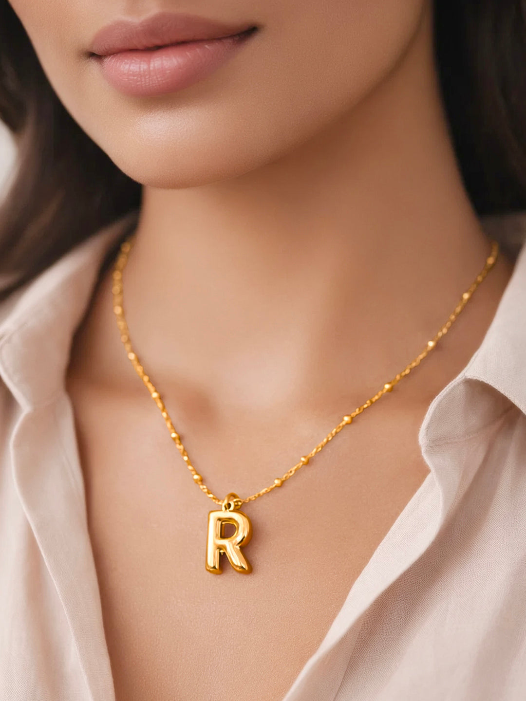 Demifine 18K Gold Plated Stainless steel Minimal Balloon R Necklace