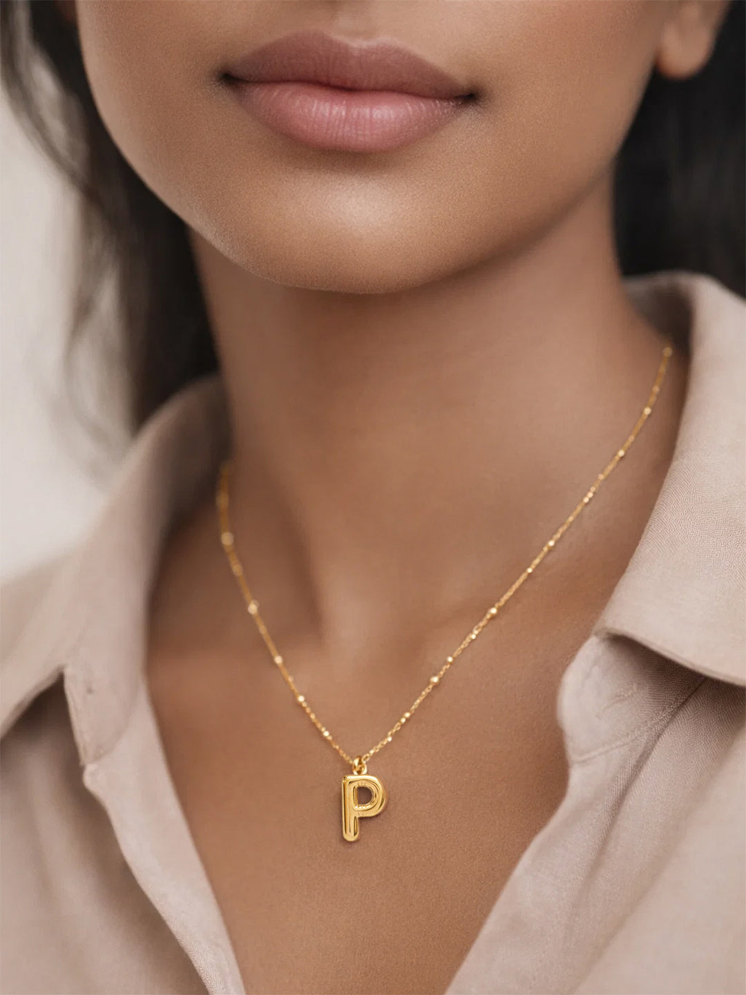 Demifine 18K Gold Plated Stainless steel Minimal Balloon P Necklace
