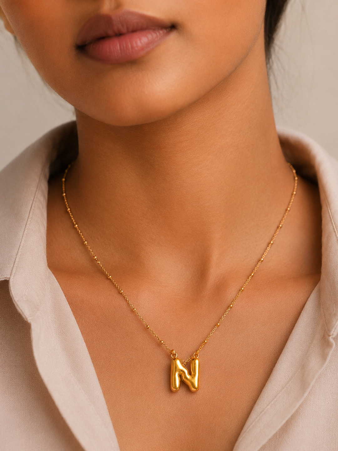 Demifine 18K Gold Plated Stainless steel Minimal Balloon N Necklace