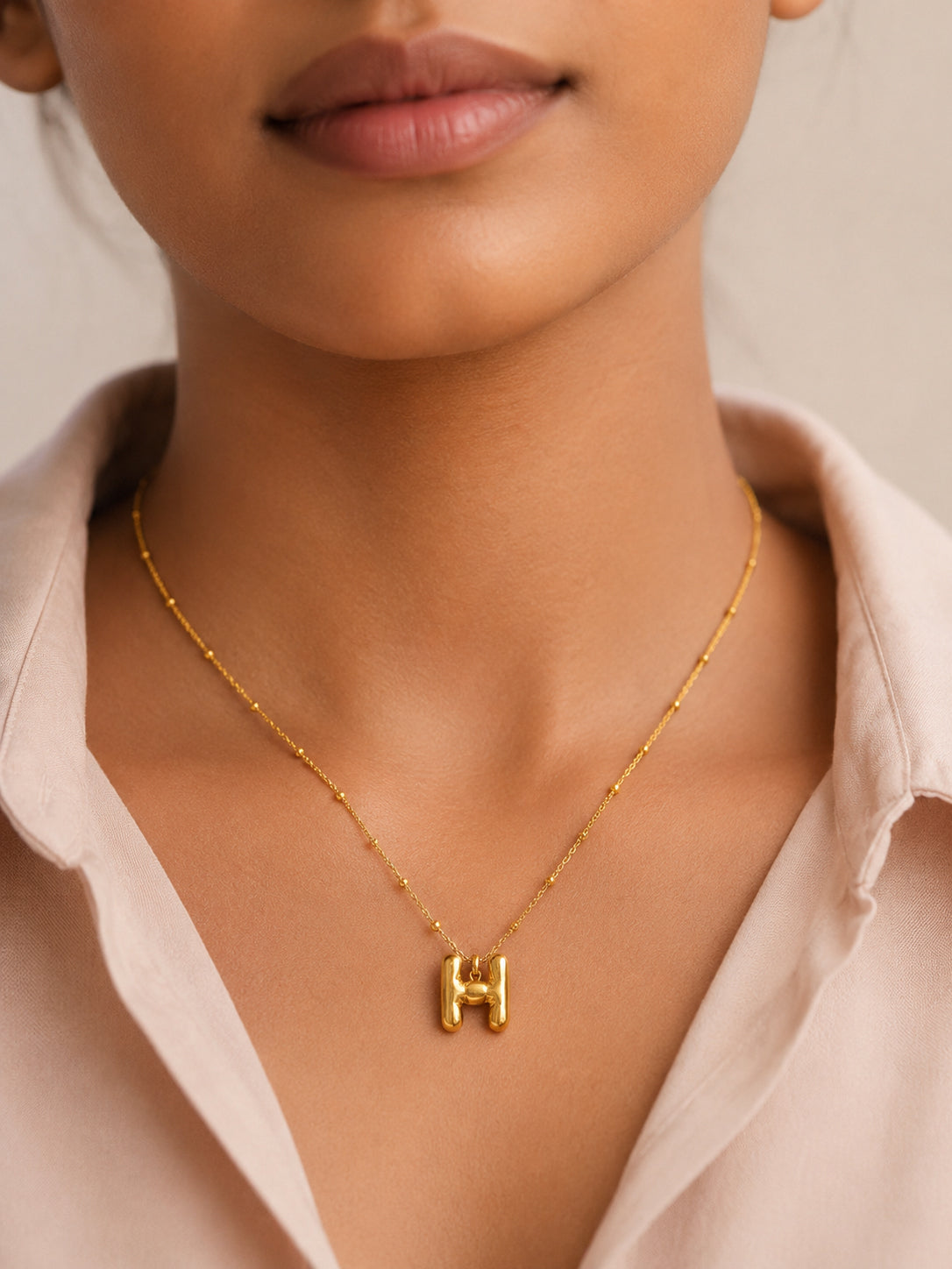 Demifine 18K Gold Plated Stainless steel Minimal Balloon H Necklace