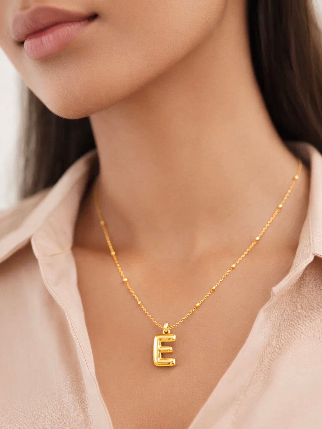 Demifine 18K Gold Plated Stainless steel Minimal Balloon E Necklace